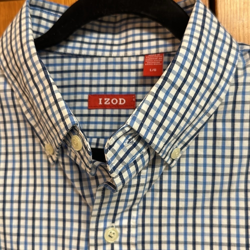 Izod American Dream Blue Stripes Plaid Longsleeved Dress Shirt Large NWT - Picture 6 of 7